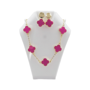 Set de Aretes y Collar con 5 Tréboles en Rodio Rosado