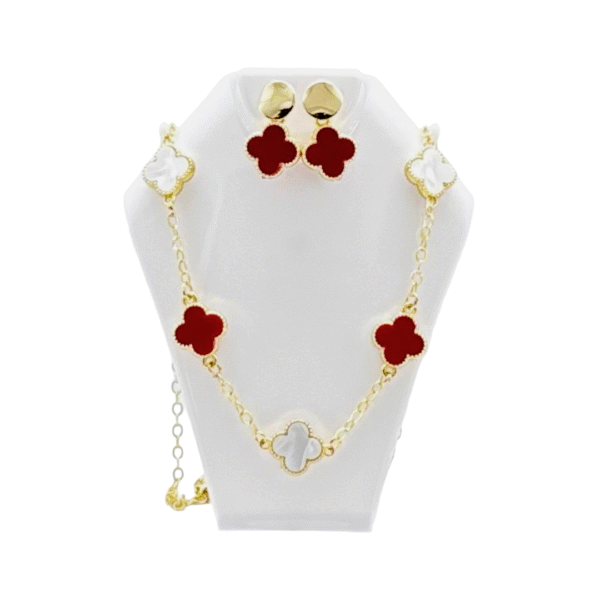 Set de Trébol en Rodio con Aretes y Collar - Imagen 2